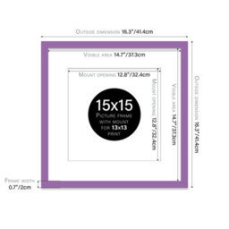"15X15"" Purple Picture Frame - 15X15"" Square Frame With 13X13"" Mount For 15X15""/13X13"" Pictures Art Deco Style Thin Edge, 1 Pack" - thumbnail 2