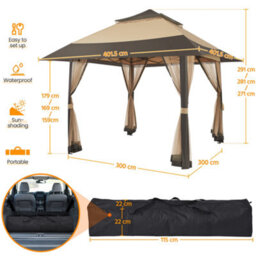 Yaheetech Khaki/brown 4X4M Pop-Up Gazebo Tent With 4 Mesh Sidewalls - thumbnail 3
