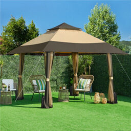 Yaheetech Khaki/brown 4X4M Pop-Up Gazebo Tent With 4 Mesh Sidewalls - thumbnail 1