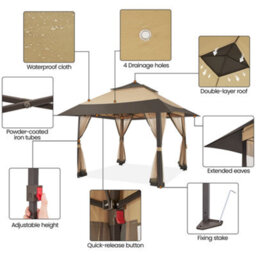 Yaheetech Khaki/brown 4X4M Pop-Up Gazebo Tent With 4 Mesh Sidewalls - thumbnail 4
