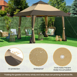 Yaheetech Khaki/brown 4X4M Pop-Up Gazebo Tent With 4 Mesh Sidewalls - thumbnail 7
