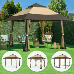 Yaheetech Khaki/brown 4X4M Pop-Up Gazebo Tent With 4 Mesh Sidewalls - thumbnail 8