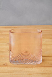 Orsina Small Pink Glass Vase, Textured Glass Flower Vase, Embossed Detailing Pink Modern Vase For Living Rooms - thumbnail 3