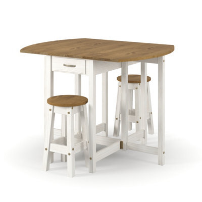 Core Products Corona White Oval Breakfast Drop Leaf Gateleg Table & 2 Stool Set, H84.0Cm X W114.0/50.0Cm X D89.0Cm - image 1