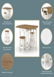 Core Products Corona White Oval Breakfast Drop Leaf Gateleg Table & 2 Stool Set, H84.0Cm X W114.0/50.0Cm X D89.0Cm - thumbnail 7