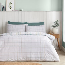 Catherine Lansfield Cartmel Check Reversible Single Duvet Cover Set With Pillowcase Soft Green - thumbnail 2