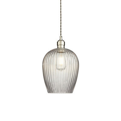 Luminosa Lighting Luminosa Livorno Dome Pendant Ceiling Light Bright Nickel Plate, Clear Ribbed Glass - image 1