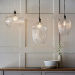 Luminosa Lighting Luminosa Livorno Dome Pendant Ceiling Light Bright Nickel Plate, Clear Ribbed Glass - thumbnail 6