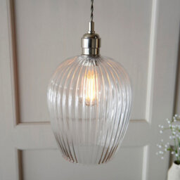 Luminosa Lighting Luminosa Livorno Dome Pendant Ceiling Light Bright Nickel Plate, Clear Ribbed Glass - thumbnail 5