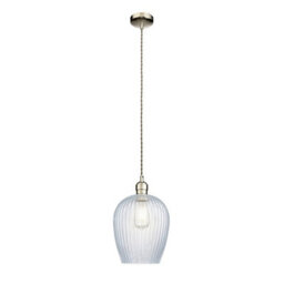 Luminosa Lighting Luminosa Livorno Dome Pendant Ceiling Light Bright Nickel Plate, Clear Ribbed Glass - thumbnail 7