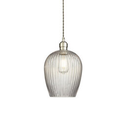 Luminosa Lighting Luminosa Livorno Dome Pendant Ceiling Light Bright Nickel Plate, Clear Ribbed Glass - thumbnail 1