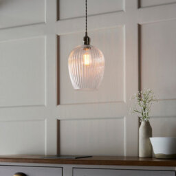 Luminosa Lighting Luminosa Livorno Dome Pendant Ceiling Light Bright Nickel Plate, Clear Ribbed Glass - thumbnail 4