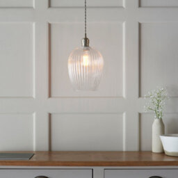 Luminosa Lighting Luminosa Livorno Dome Pendant Ceiling Light Bright Nickel Plate, Clear Ribbed Glass - thumbnail 3