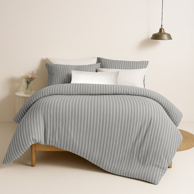 Bedlooms Silver Stripe Duvet Cover Set, Reversible, Breathable & Hypoallergenic Bedding Pack, Double 200X200Cm - image 1