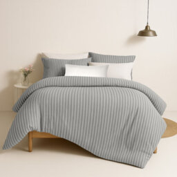 Bedlooms Silver Stripe Duvet Cover Set, Reversible, Breathable & Hypoallergenic Bedding Pack, Double 200X200Cm - thumbnail 1