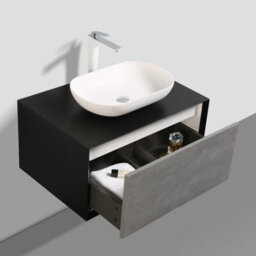 Plum&clay Declan Black & Concrete Wall Mounted Vanity Unit & Basin Set (W)800mm (H)400mm - thumbnail 4