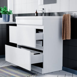 Nes Home White 800mm Pvc 2 Drawer Vanity Cabinet & Basin Sink Floor Standing - thumbnail 5