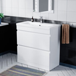 Nes Home White 800mm Pvc 2 Drawer Vanity Cabinet & Basin Sink Floor Standing