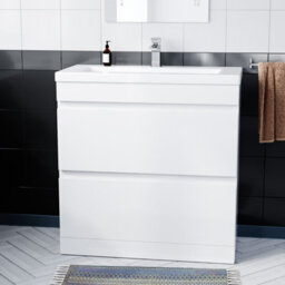 Nes Home White 800mm Pvc 2 Drawer Vanity Cabinet & Basin Sink Floor Standing - thumbnail 2
