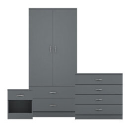 Lassic Vida Designs Riano 3 Piece Bedroom Set (1 Drawer Bedside Chest, 4 Drawer Chest, 2 Door 2 Drawer Wardrobe), Grey - thumbnail 8