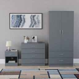 Lassic Vida Designs Riano 3 Piece Bedroom Set (1 Drawer Bedside Chest, 4 Drawer Chest, 2 Door 2 Drawer Wardrobe), Grey - thumbnail 7