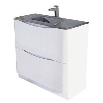 Plum&clay Eden Gloss White Floorstanding Vanity Unit With Grey Glass Basin (W)900mm - image 1