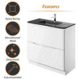 Plum&clay Eden Gloss White Floorstanding Vanity Unit With Grey Glass Basin (W)900mm - thumbnail 8
