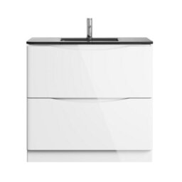 Plum&clay Eden Gloss White Floorstanding Vanity Unit With Grey Glass Basin (W)900mm - thumbnail 2