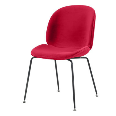 Fusion Living Luxurious Red Velvet Dining Chair With Black Metal Legs - image 1