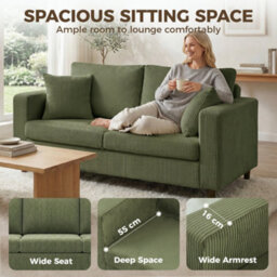 Homcom Loveseat Sofa With Wide Seat, Corduroy Upholstered, Green - thumbnail 4