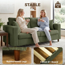 Homcom Loveseat Sofa With Wide Seat, Corduroy Upholstered, Green - thumbnail 7