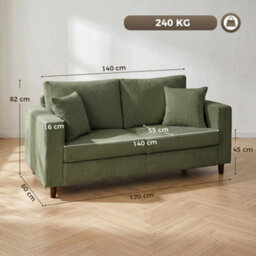 Homcom Loveseat Sofa With Wide Seat, Corduroy Upholstered, Green - thumbnail 3