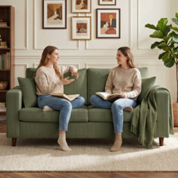 Homcom Loveseat Sofa With Wide Seat, Corduroy Upholstered, Green - thumbnail 9