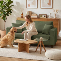 Homcom Loveseat Sofa With Wide Seat, Corduroy Upholstered, Green - thumbnail 8