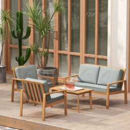 Wyld Haus Rotoyo 4-Seater Acacia Teak-Tone Outdoor Set With Grey Cushions - thumbnail 8