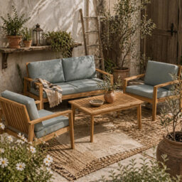 Wyld Haus Rotoyo 4-Seater Acacia Teak-Tone Outdoor Set With Grey Cushions - thumbnail 1