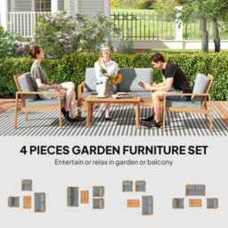 Wyld Haus Rotoyo 4-Seater Acacia Teak-Tone Outdoor Set With Grey Cushions - thumbnail 4