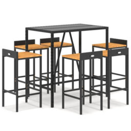 Berkfield 7 Piece Garden Bar Set Black Poly Rattan& Solid Wood Acacia - thumbnail 2