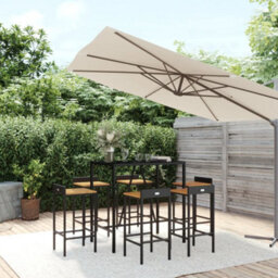 Berkfield 7 Piece Garden Bar Set Black Poly Rattan& Solid Wood Acacia - thumbnail 1