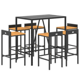 Berkfield 7 Piece Garden Bar Set Black Poly Rattan& Solid Wood Acacia - thumbnail 3