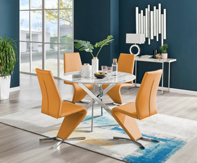 Furniturebox Uk Novara White Marble 120Cm Round Dining Table & 4 Mustard Willow Chairs - image 1