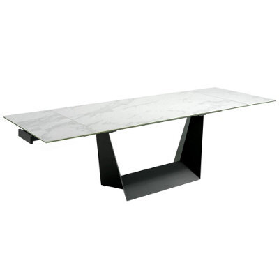 Angel Cerda Elegant Rectangular Extending Dining Table With Porcelain Marble Top And Black Steel Legs - image 1