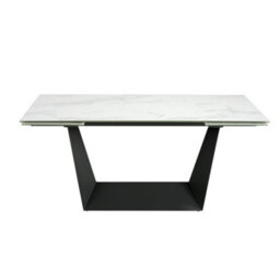 Angel Cerda Elegant Rectangular Extending Dining Table With Porcelain Marble Top And Black Steel Legs - thumbnail 6