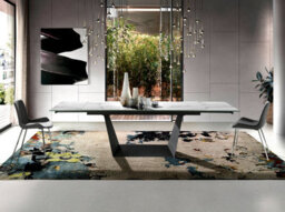 Angel Cerda Elegant Rectangular Extending Dining Table With Porcelain Marble Top And Black Steel Legs - thumbnail 3