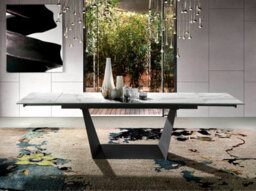 Angel Cerda Elegant Rectangular Extending Dining Table With Porcelain Marble Top And Black Steel Legs - thumbnail 2