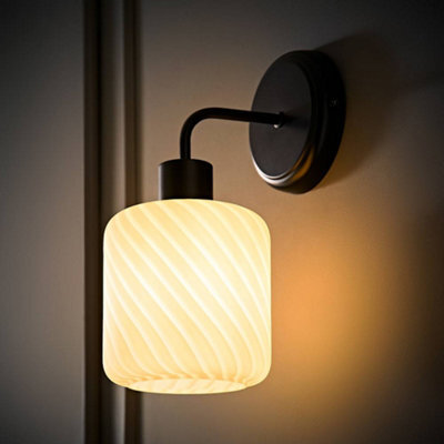Valuelights Emery Frosted Swirl Glass Shade Matte Black Wall Light With Bulb - image 1