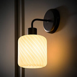 Valuelights Emery Frosted Swirl Glass Shade Matte Black Wall Light With Bulb