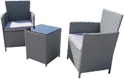 Furniture One Rattan Bistro Set Furniture Grey 3 Pcs Patio Weave Companion Chair Table Set 2 Seater - image 1