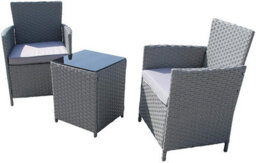 Furniture One Rattan Bistro Set Furniture Grey 3 Pcs Patio Weave Companion Chair Table Set 2 Seater