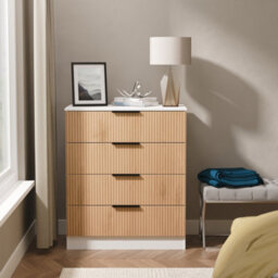 Foggia Matt White Light Oak Effect 4 Drawer Chest (H)875mm (W)740mm (D)386mm - thumbnail 1